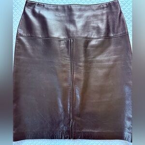 Pauw Amsterdam Dark Brown Leather Knee Length Skirt Front Zip Size 3 / US 8